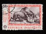 Stamps Indonesia -  Reproducción cuadro por Raden Saleh