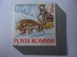 Sellos de Europa - Rumania -  Ispraville lui Pagala- Petre Dulfu (1856-1953) Escritor- Lobo y Oso Tirando de Trineo - Cuentos y Le