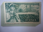 Sellos de Europa - Polonia -  Marina Mercante Polaca - Oficial con Binoculares-Fletes S.S. Kilinki