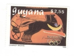 Stamps Guyana -  Barcelona 92.Carreras de carros