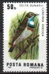 Stamps Romania -  AVES.  LUSCINIA  SVECICA.