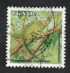 Sellos del Mundo : Africa : Uganda : 1233 - Reptil, chamaeleo johnston