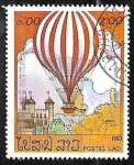 Stamps Laos -  200 años de la aviacion - Air Balloon & Map of the Channel