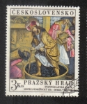 Stamps : Europe : Czechoslovakia :  Castillo de Praga, St. Wenceslaos Vino Prensado, mural del Maestro de Litomeri