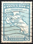 Stamps : America : Costa_Rica :  CENTENARIO  DE  LA  GUERRA  1856-1957.  MAPA  DE  COSTA  RICA.