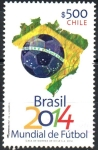 Stamps Chile -  MUNDIAL  BRASIL  2014.  BALÓN  Y  MAPA.