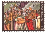 Stamps Greece -  MÚSICOS  Y  COROS  ALABANDO  A  DIOS.  MURAL  BIZANTINO.