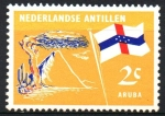 Stamps : America : Netherlands_Antilles :  BANDERA,  ÁRBOL  DIVI-DIVI,  PAJAR  Y  MONTAÑA.  ARUBA.