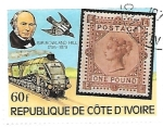 Sellos de Africa - Costa de Marfil -  locomotora y sello