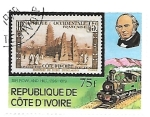 Stamps Ivory Coast -  locomotora y sello