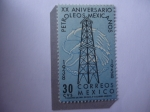 Stamps Mexico -  XX Aniversario Petróleos Mexicanos (1938-1958)-Torre de Perforación-Bandera Mexicana.
