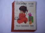 Stamps Colombia -  Feliz Navidad 1968 -. Niña con Regalos de Navidad.