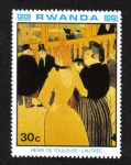 Sellos de Africa - Rwanda -  Pinturas impresionistas francesas, Henri de Toulouse Lautrec en teatro