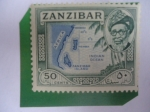 Stamps Tanzania -  Mapa de Localización de Zanzíbar- Serie:Khalifah II ibn Harub Al-Said de Zanzibar (1879-1960)