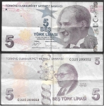 monedas del Mundo : Asia : Turqu�a :  5 Lira Turca