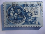 Stamps Colombia -  Semana de la Carta-con motivo del 14° Congreso de la UPU 1957-Monumento en Berna (Suiza)-Personajes.