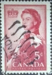 Stamps Canada -  Scott#386 , intercambio 0,20 usd , 5 cents. , 1959