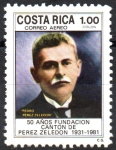 Stamps Costa Rica -  50th  ANIVERSARIO  DE  LA  FUNDACIÓN  DEL  CANTÓN  PEREZ  ZELEDÓN.  PEDRO  PEREZ  ZELEDÓN.