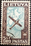 Stamps : Europe : Lithuania :  LITUANIA-1934-Avioneta Lituánica y Caballero