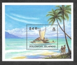 Sellos de Oceania - Islas Salomón -  828- Escena en la Isla: Canoa