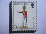 Stamps United Kingdom -  Guernsey - Oficial, 2° Oficial de la Policía de North Regt. 1825 - Serie: Milicia de Guernsey.