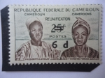 Stamps : Africa : Cameroon :  Presidente:Ahmadou Ahidjo (1924/89)- Primer ministra, Foncha- Serie: Reunificación-Recargo en Moneda