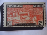 Stamps : America : Guadeloupe :  Caña de Azúcar en el Molino - Trapiche - Serie:Archipiélago, Guadalupe. Región de ultramar Francés.