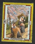 Stamps United Arab Emirates -  Ajman - Estampa japonesa, Cerezo en flor