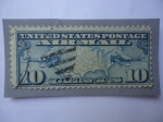 Sellos de America - Estados Unidos -  Mapa de los Estados Unidos - Dos Aviones Havillad D.H. 4M del Correo Aéreo - Airmail.