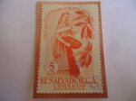 Stamps : America : El_Salvador :  Recolectora de Café - 1er Centenario del Departamento Santa Ana , 1855-1955