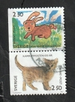 Stamps Sweden -  1699 y 1701 - Conejo y gato