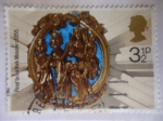 Stamps United Kingdom -  Navidad 1974- Adoración de los Reyes Magos - Roof boss York Minster c1355