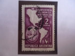 Sellos de America - Argentina -  Conferencia Económica Interamericana-Buenos Aire 1957 - Mapa de América- Galeones.