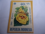 Stamps Indonesia -  Waru - Hibiscus Tiliaceus - Serie:Flores.
