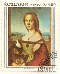 Stamps America - Ecuador -  Retrato de mujer joven con unicornio. Rafael Sanzio 1471-1528