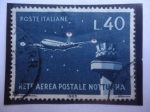 Stamps Italy -  Avión en vuelo nocturno - Torre de Control