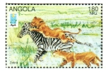 Stamps : Africa : Angola :  LEONES  ATACANDO  ZEBRA