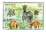 Stamps : Africa : Angola :  ZEBRAS  Y  LEONES