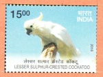 Stamps : Asia : India :  AVES  EXÓTICAS.  CACATÚA  CON  CRESTA  DE  AZUFRE.