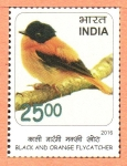 Stamps India -  AVES.  CAZAMOSCAS  NEGRA  Y  NARANJA.