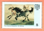 Stamps Cuba -  EXPOSICIÓN  FILATÉLICA  MUNDIAL  CHINA.  TRES  CABALLOS  AL  GALOPE  DE  XU  BEIHONG.