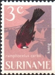 Stamps America - Suriname -  AVES.  TANGARA  DE  PICO  PLATEADO.