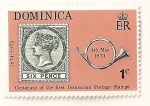 Stamps America - Dominica -  Cent. del sello postal dominicano. Nº 8 de Dominica y trompa postal.