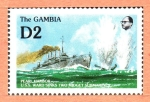 Sellos del Mundo : Africa : Gambia : SEGUNDA  GUERRA  MUNDIAL  EN  EL  PACÍFICO.  USS  WARD  HUNDE  DOS  SUBMARINOS   EN  PEARL  HARBOR. 