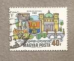 Sellos de Europa - Hungr�a -  Escudo y edificios de Vac