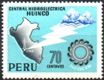 Stamps Peru -  APERTURA  DE  LA  HIDROELÉCTRICA  HUINCO.   MAPA  DE  PERÚ, CORDILLERA  CENTRAL  Y  RUEDA  PELTON.