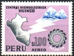 Stamps Peru -  APERTURA  DE  LA  HIDROELÉCTRICA  HUINCO.   MAPA  DE  PERÚ, CORDILLERA  CENTRAL  Y  RUEDA  PELTON.