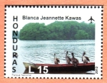 Stamps Honduras -  PARQUE  NACIONAL  BLANCA  JEANNETTE  KAWAS.  BAHÍA  Y  CANOA  CON  PELÍCANOS.