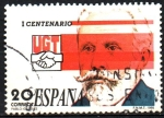 Stamps Spain -  CENTENARIO  DEL  SINDICATO  GENERAL  DE  TRABAJADORES.  EMBLEMA  Y  PABLO  IGLESIAS.