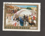 Stamps Hungary -  Cuadro gente bajo un puente